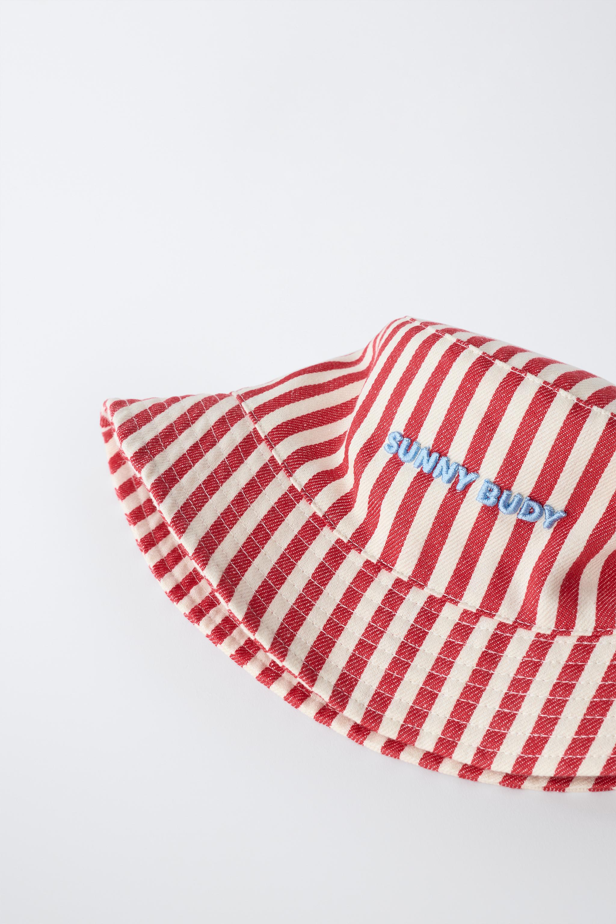 STRIPED BUCKET HAT WITH EMBROIDERED TEXT